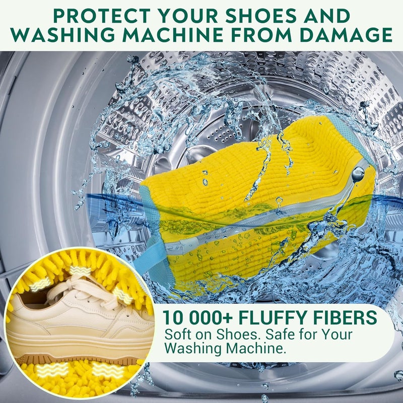 Recrantia Shoe Washing Machine Bag - Set of 2 Shoe Bags, 360° Deep Clean Shoes Laundry, Reusable Shoe Bag for Washer, Sneaker washing machine bags, Yellow - Image 3